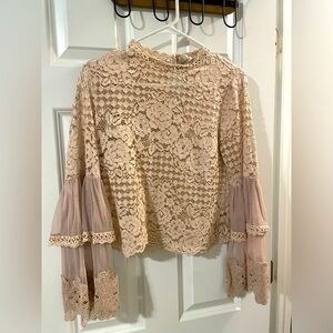 Long sleeve laced top- Soft Pink
